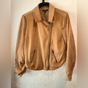 Torrid Light Brown Plus Size Faux Suede Cropped Moto Jacket Hi Lo